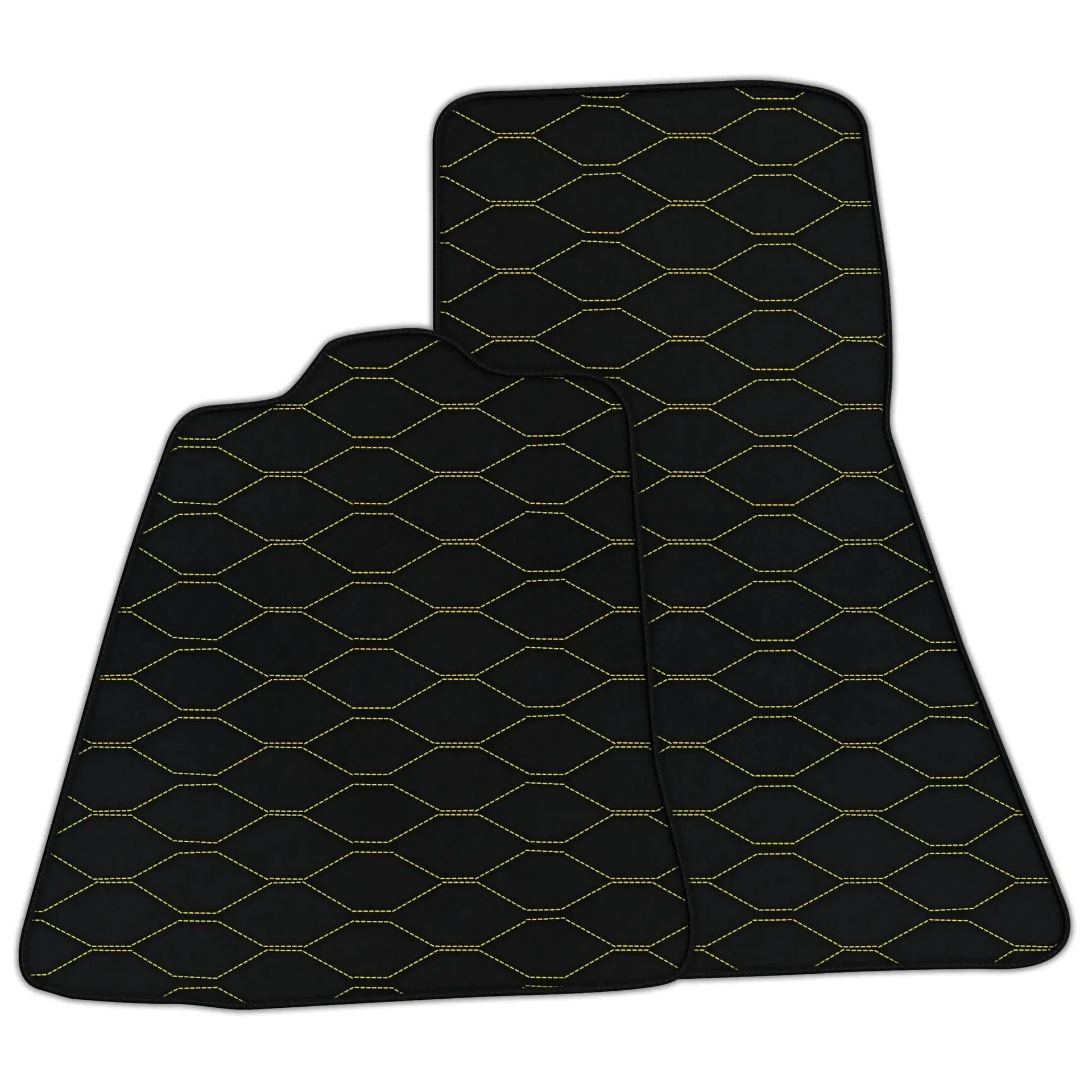 McLaren 650S custom fit premium quality floor mats with precise fitment, featuring a stylish black design with yellow stitchi