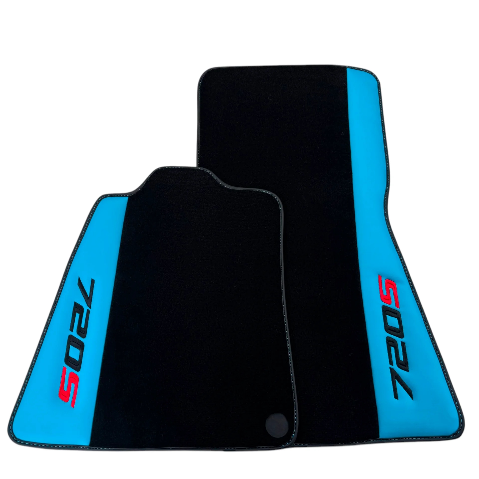 McLaren 720S custom fit floor mats, premium quality material, precise fitment, stylish design with vibrant accents.