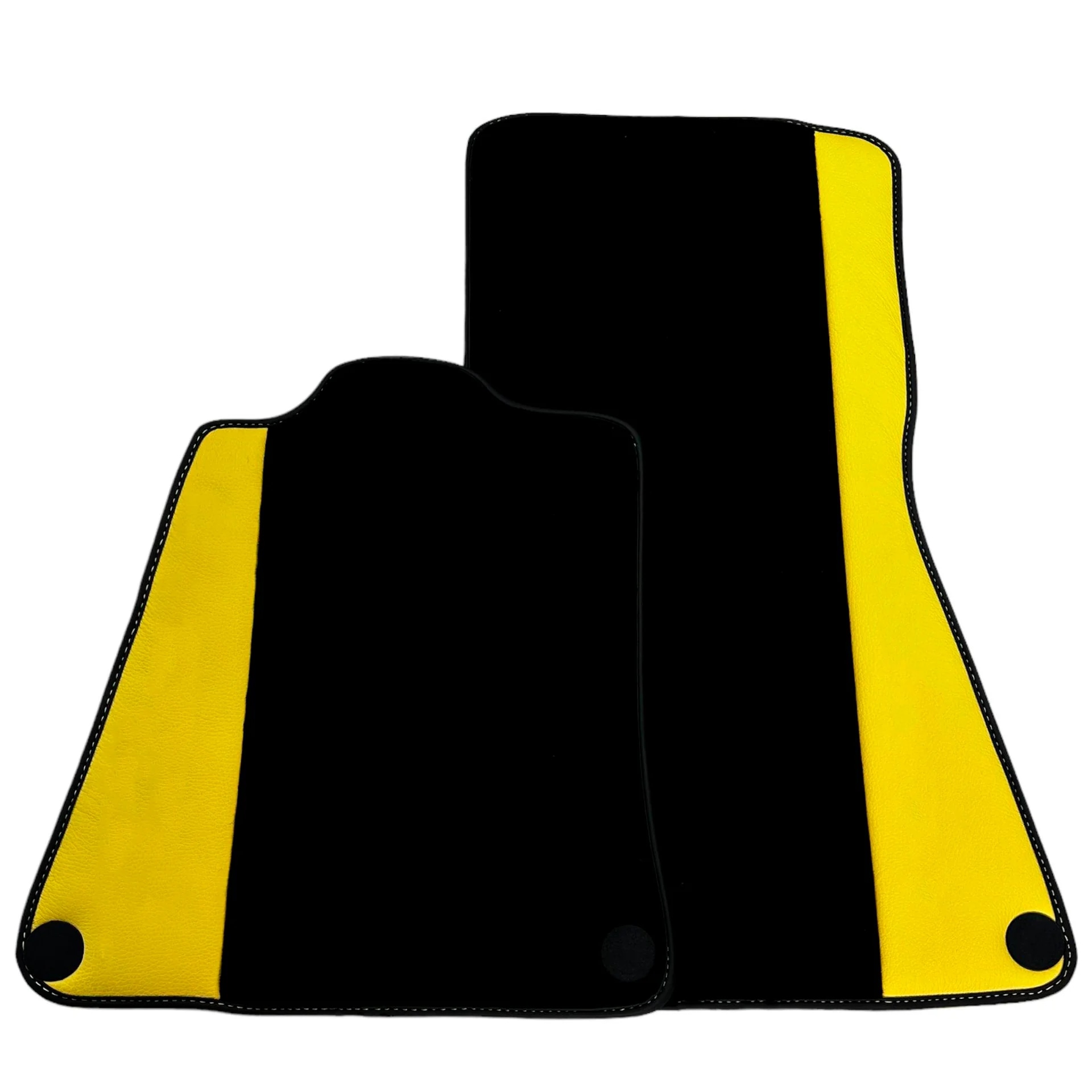 McLaren 750S custom fit floor mats, premium quality with precise fitment, featuring a stylish black and yellow design.