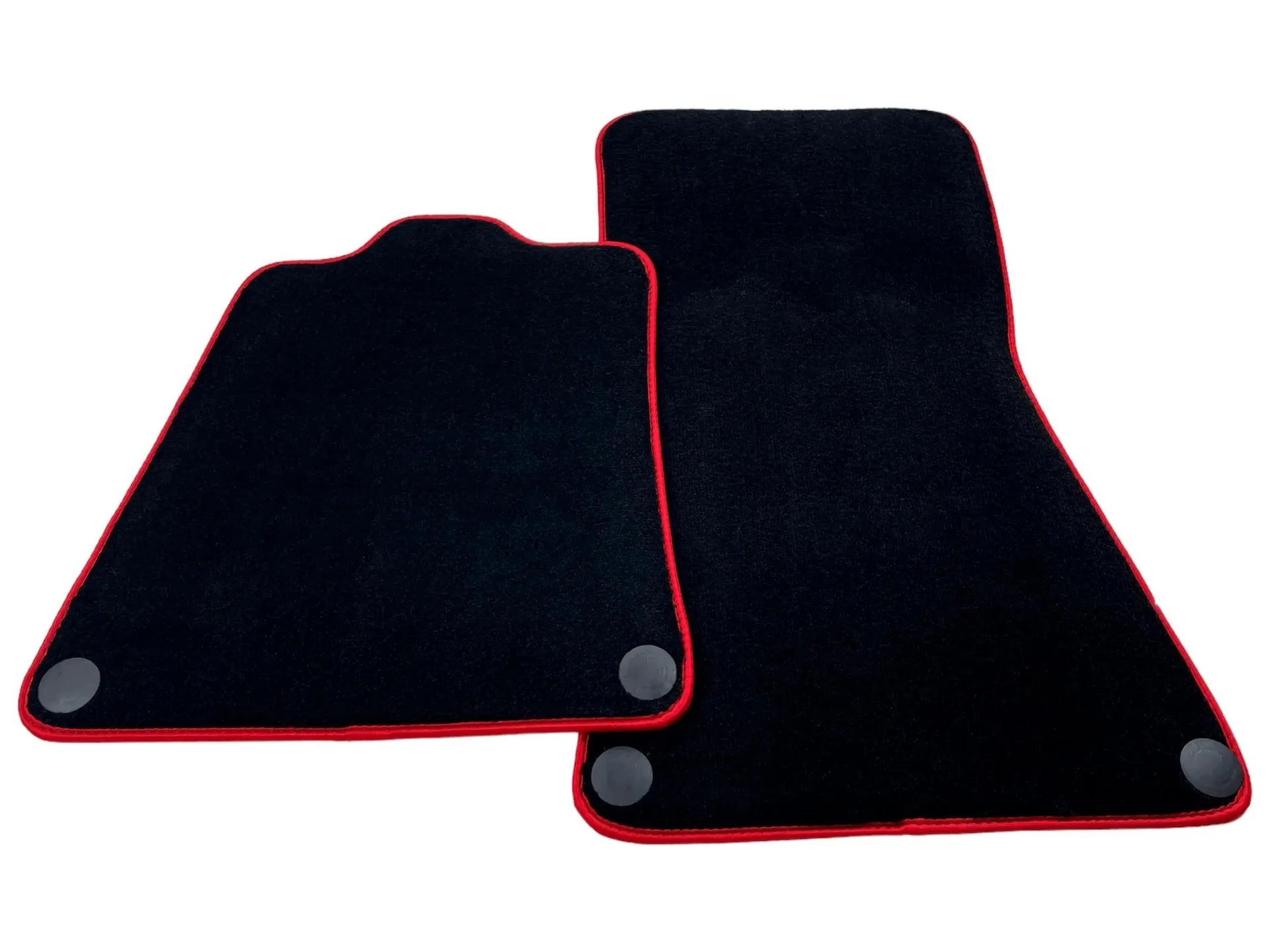 Custom fit McLaren MP4-12C floor mats, premium quality, with precise fitment and sleek black design with red trim.